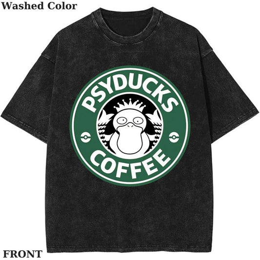Pokemon Psyducks Coffee Graphic T-Shirt, Pokemon T-Shirt, PKM Shirt, Anime Funny Shirt, Vintage Tee Streetwear Shortsleeve Printed Womenswear Top