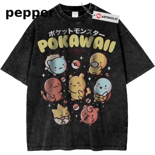 Pokemon Shirt, Anime Shirt, Vintage Tee Menswear Top Underwear Tshirt Streetwear Shortsleeve Crewneck