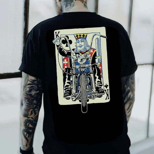 Poker K Pattern Graphic Casual Black Back Side Print T-shirt -  Sweatshirt - Hoodie, Naughty Clothes Men Cotton, Motorcycle Shirt, Streetwear Menswear, Funny Shirt