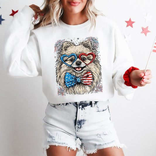 Pomeranian Patriotic Dog, USA, America, Pet Lover, 4th of July Sweatshirt, Crew Neck, Women's, Crewneck