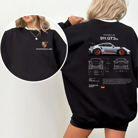 Porsche 911 GT3 RS Aesthetic Sweatshirt, Porsche 911 GT3 RS 2-Sided Graphic Tee for Car Lovers, Perfect Gift for Porsche Enthusiasts, Menswear Tops