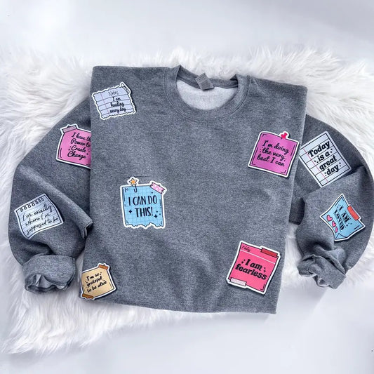 Positive affirmation Sticky Note Sweatshirt or Hoodie with sleeve prints Comfy Unisex Tops