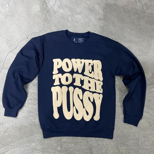 Power to the P Navy Crewneck Sweater Long Sleeve Casual