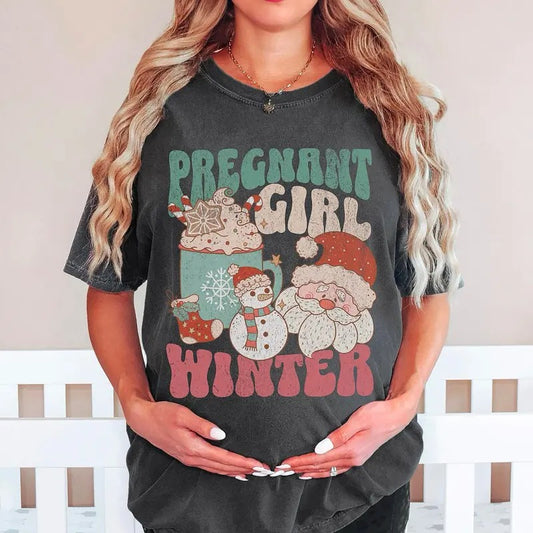Pregnant Girl Winter Shirt, Christmas Holiday Maternity Sweatshirt, Christmas Pregnant Girl Shirt, Winter Pregnancy Announcement Sweater, Baby Reveal Xmas Party Shirt
