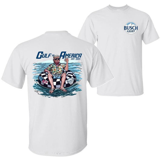 President Trump with Busch Light Beer Chillin on the Gulf of America Shirt, 4th of July Independence Day Unisex Cotton T-shirt for Men for Women