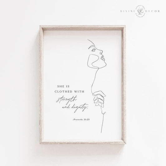 Proverbs 31:25 | Christian Boho Wall Art For Her | She Is Clothed With Strength And Dignity | Bible Verse Poster Poster Prints No Frame, Gifts For Family Friend Wall Art, Big Wall Decor, Gifts For Birthday Christmas Artwork Landscape Photo Ornaments