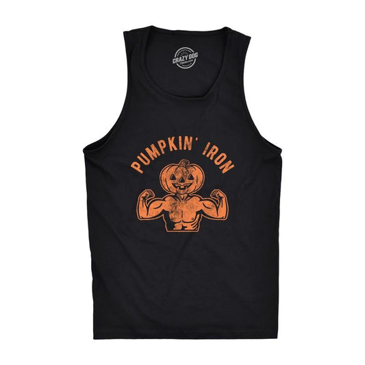 Pumpkin Iron Mens Fitness Tank Funny Halloween Workout Fitness Jack-O-Lantern Graphic Tanktop Funny Workout Shirt for Men with Plus Sizes Halloween Tank Top for Men Funny Fitness Sleeveless Tee Black -