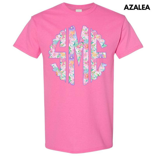 Purple Blossoms Monogram Gildan Short Sleeve T-Shirt 'NLB'