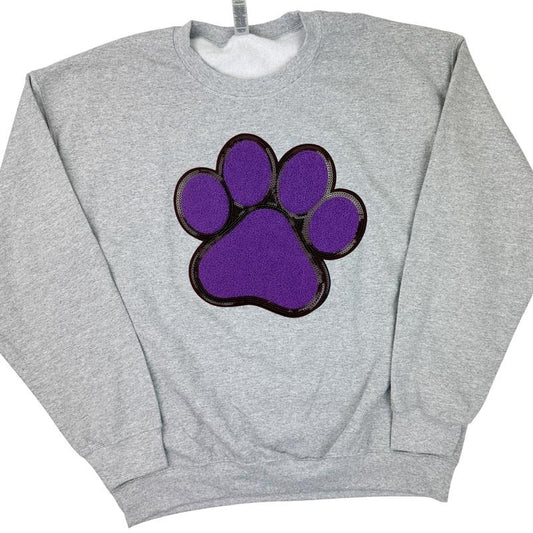 Purple Paw Chenille Patch Sweatshirt -- SPORT GREY