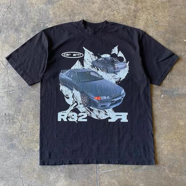 R32 Car art T-Shirt, Unisex Vintage Graphic Tees Gothic Grunge Y2k Emo Scene Amity Affliction Style Clothes  Women Streetwear