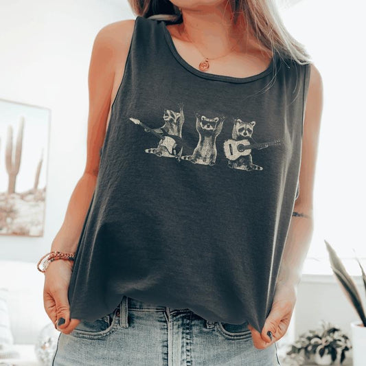 Raccoon Band, Vintage Music, Guitar Comfort Colors Tank Top, Women's Comfort Colors Tank Top