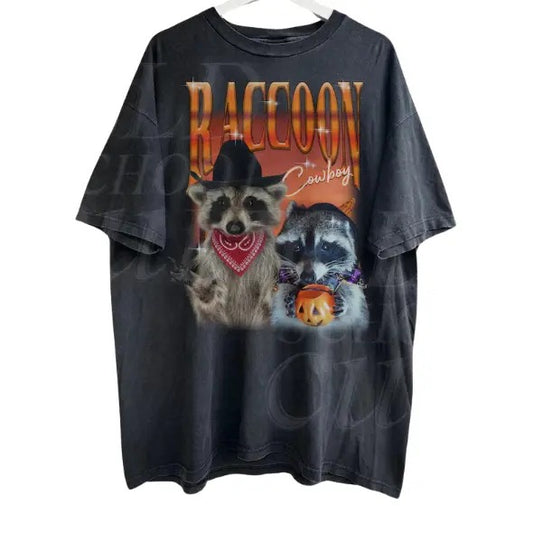Raccoon Cowboy Vintage 90s Bootleg Style T-Shirt, Retro Graphic Shirt, Trendy Raccoon Shirts, Adult Unisex Relaxed Shirt, Raccoon Vintage Shirt Menswear Top Underwear Man Tshirt Streetwear