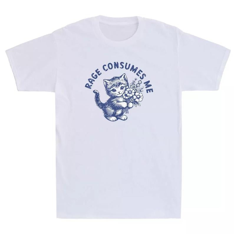 Rage Consumes Me Funny Cat With Flower Meme Humor Quote Gift Men's T-Shirt, Funny Meme Tee, unisex shirt, gift for her