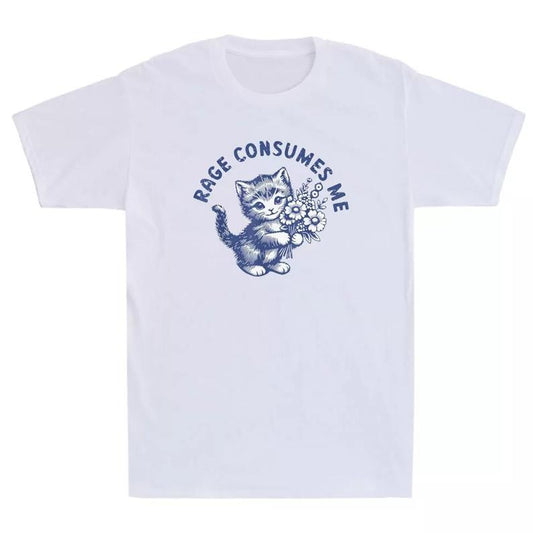 Rage Consumes Me Funny Cat With Flower Meme Humor Quote Gift Men's T-Shirt, Funny Meme Tee, unisex shirt, gift for her