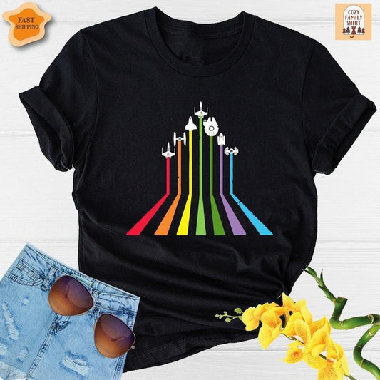 Rainbow Shirt - Black T-Shirt with Colorful Design Featuring Rainbow Colors and Graphic Elements, Casual Men's Top for LGBTQ Community