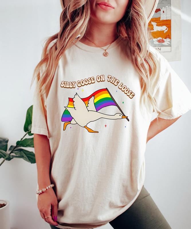 Rainbow Silly Goose T-shirt, LGBTQ Ally Sweatshirt, Pride Month Gift, Human Rights Crewneck, LGBTQ+ Support Tee