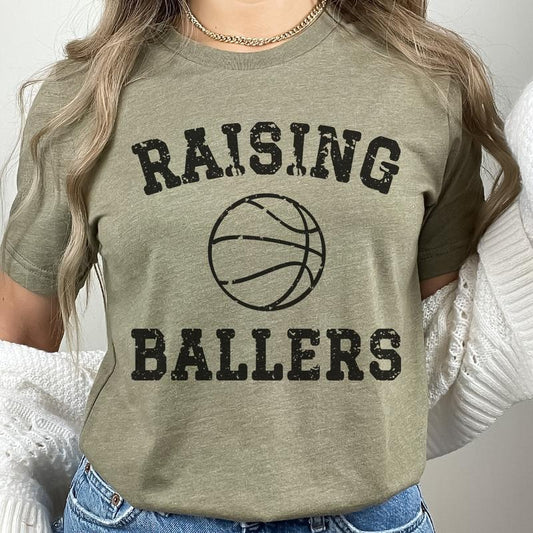 Raising Ballers Sport T-Shirt Raising Ballers Basketball Tshirts Ballers Sport Tees Basketball Sports T-Shirts Basketball Sports Tshirts  Womens Tees Mom Sport T-Shirts