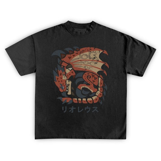 Rathalos Monster Kanji T-shirt | MHW Hunter Gaming Rise Fan Art Sunbreak Unisex Iceborne World Gamer Geek Gift