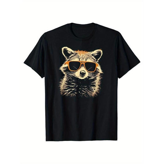 Reccoon Printed, Men's Cotton Graphic T-shirt, Casual Short Sleeve Crew Neck Gamer T-shirt, Men's Tee For Outdoor made in usa