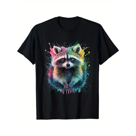 Reccoon Printed, Men's Cotton Graphic T-shirt, Casual Short Sleeve Crew Neck Gamer T-shirt, Men's Tee For Outdoor made in usastyle{n002}4