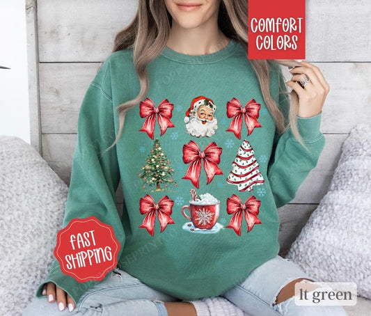 Red Coquette Christmas Sweatshirt Comfort Colors, Holiday Sweater Womenswear Crewneck