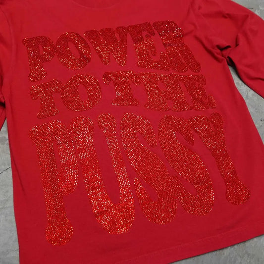 Red Power to the P Rhinestoned Heavy Weight Long Sleeve T-Shirt