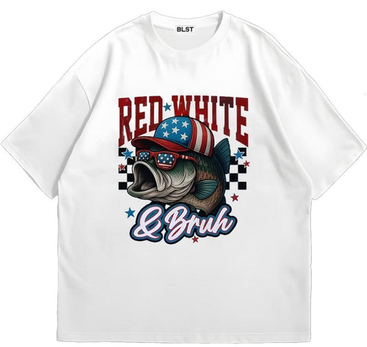 Red white & Bruh 4th July Fishing Bass Fishing T-Shirt Retro 90s Vintage