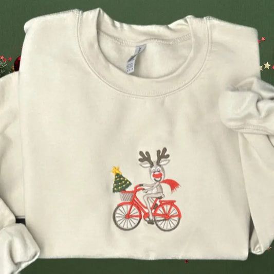 Reindeer on a bike embroidered Crewneck Sweatshirt