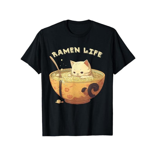 Retro Anime Ramen bowl Cute Cat Japanese aesthetics T-Shirt, Mens Tshirts Graphic Funny for women, Christmas Gift Tee, Mens Graphic Tees Funny Inappropriate, Animal Tshirt, Vintage Tshirt for Women, Black  made in usa