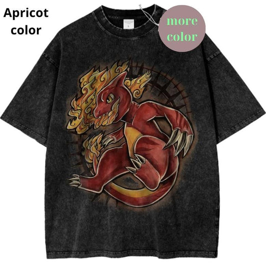 Retro Charmeleon Shirt, Pokemon Shirt, PKM Shirt, Anime TShirt, Vintage Graphic Tee, Streetwear Shortsleeve Printed Womenswear Top