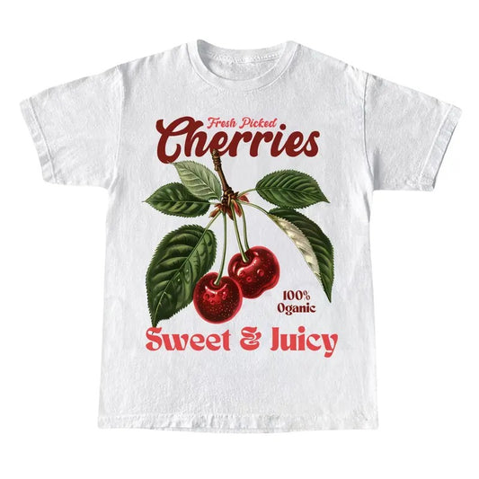 Retro Cherries Commercial Graphic Shirt, Unisex Cotton Tee, y2k Style T Shirt, Cool Gift For Him & Her
