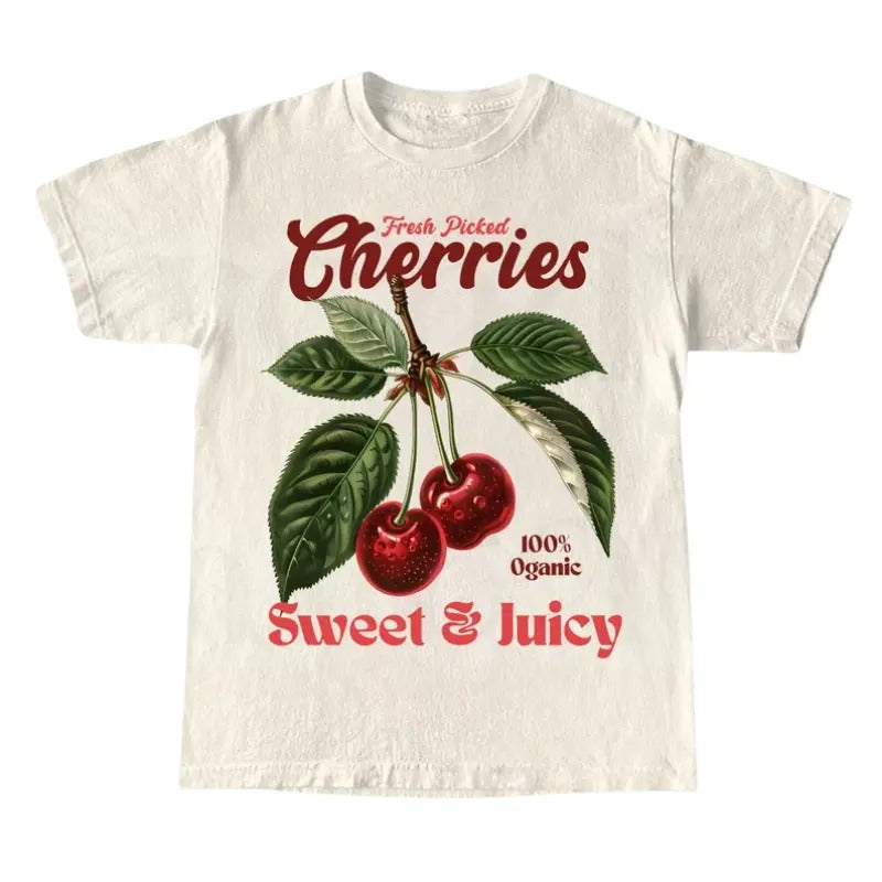 Retro Cherry Commercial Graphic Shirt, Vintage Cherry T-Shirt, Unisex Cotton T-Shirt, Y2K Style T-Shirt, Cool Gift for Him and Her, Crewneck