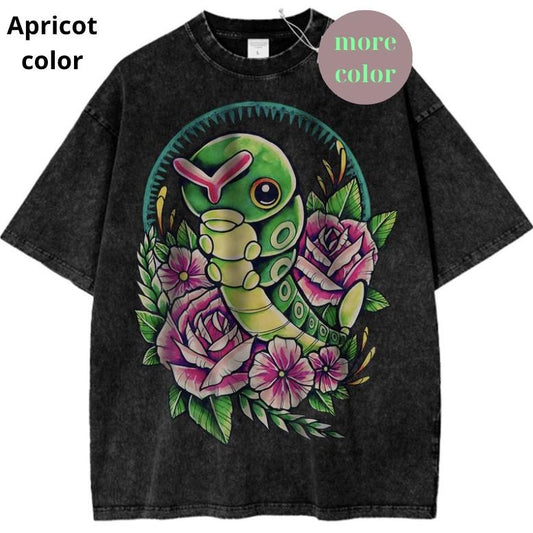 Retro Chikorita Shirt, Pokemon Shirt, PKM Shirt, Anime TShirt, Vintage Graphic Tee, Streetwear Shortsleeve Printed Womenswear Top