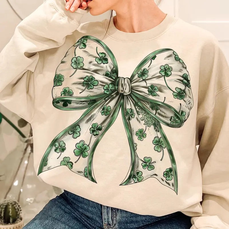 Retro Coquette St Patrick's Day Tshirt Sweatshirt Hoodie, Lucky Shamrock Shirt, Lucky Charm, Irish Shirt, Unisex Sweater Pullover Tee