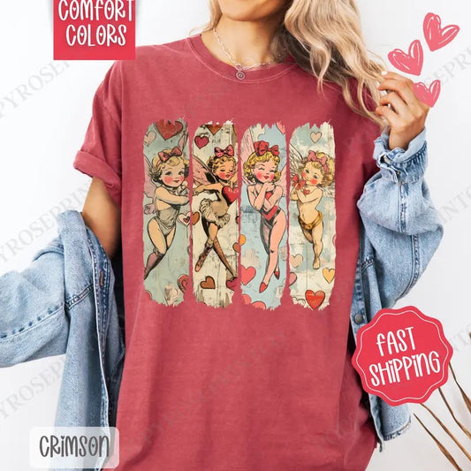 Retro Cupid Shirt Comfort Colors, Valentine's Day Women's Tee, Vintage Valentine Women's Tshirt