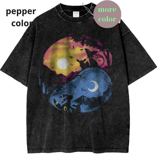 Retro Espeon T-Shirt, Umbreon Shirt, Pokemon TShirt, PKM Shirt, Anime Shirt, Vintage Graphic T-Shirt, Streetwear Shortsleeve Printed Womenswear Top