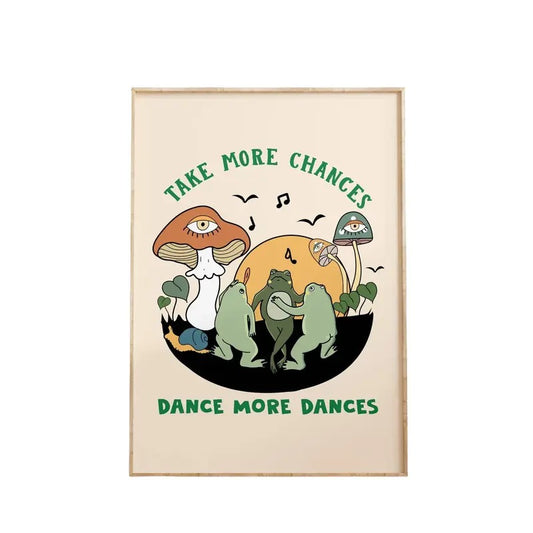 Retro Frog Wall Print, Vintage Mushroom Illustration Green Poster, Gifts For Family Friends Wall Decor, Poster Prints No Frame, Wall Decoration, Outdoor Wall Art, Gifts For Birthday Christmas Landscape Ornaments