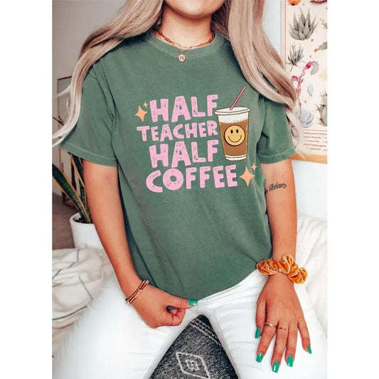 Retro Half Teacher Half Coffee Shirt, Funny Coffee Lover Teacher Shirt, Back to School Shirt, Elementary School Teacher  T-shirt, sweater and Hoodie