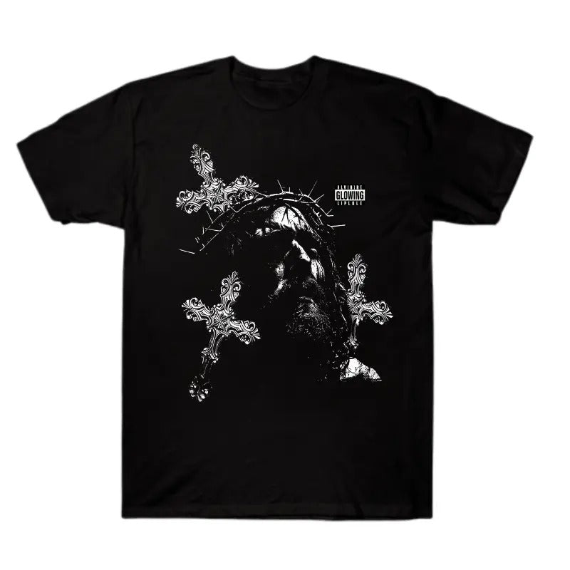 Retro Jesus Cross Graphic Print Acid Washed T-Shirt Cotton Unisex Graphic Tees, Crew Neck, Size S- 3XL, Menswear Top, Womenswear Top Underwear Streetwear Tshirt Tropical Round Neck Crewneck