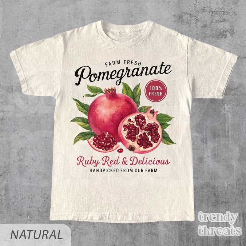Retro Pomegranate Commercial Graphic Shirt, Vintage Pomegranate T-Shirt, Unisex Cotton Tee, y2k Style T Shirt, Cool Gift For Him & Her