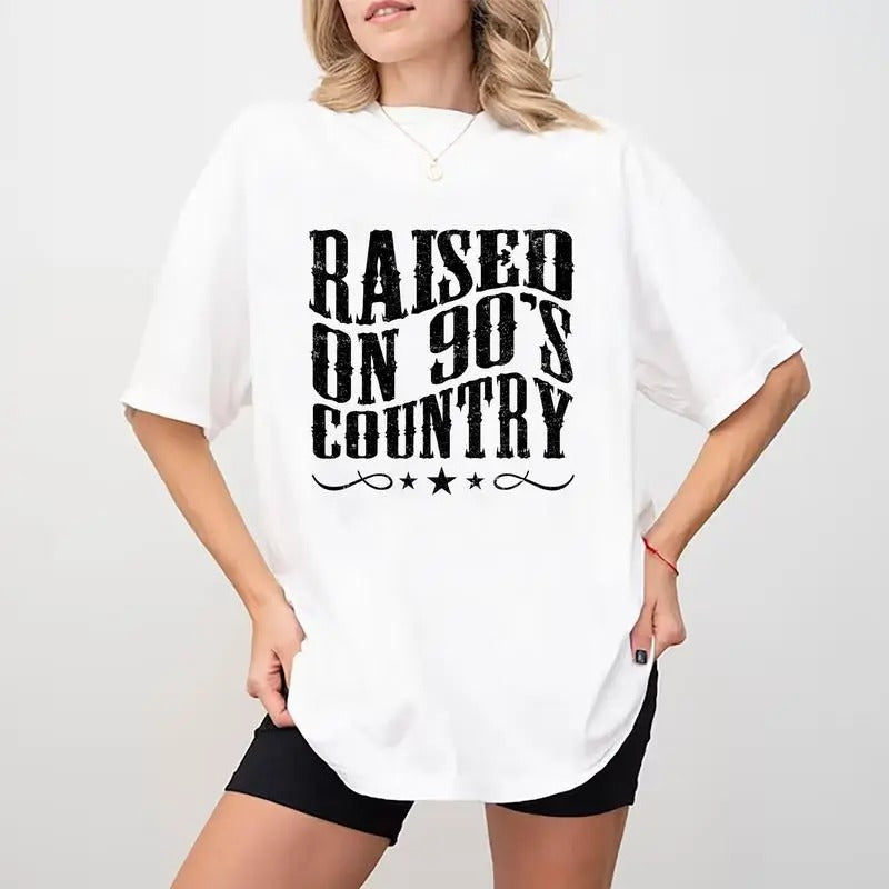 Retro Raised On 90's Country Shirt, Vintage Cowgirl T-shirt, Retro Country Girl Graphic Printed Tee, Vintage 90s Country Soft Fabric Short Sleeve, Gift For Country Music Lover, Women's Tops, Womenswear, Cotton Fabric Relaxed Fit Chic Style