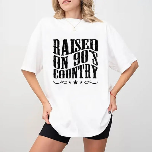 Retro Raised On 90's Country Shirt, Vintage Cowgirl T-shirt, Retro Country Girl Graphic Printed Tee, Vintage 90s Country Soft Fabric Short Sleeve, Gift For Country Music Lover, Women's Tops, Womenswear, Cotton Fabric Relaxed Fit Chic Style
