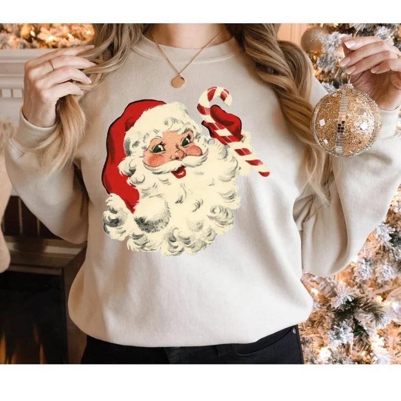 Retro Santa Christmas Sweatshirt, Christmas Santa Face Hoodie, Vintage Santa Holiday Sweater, Santa Claus Sweatshirt, Cute Christmas Gift
