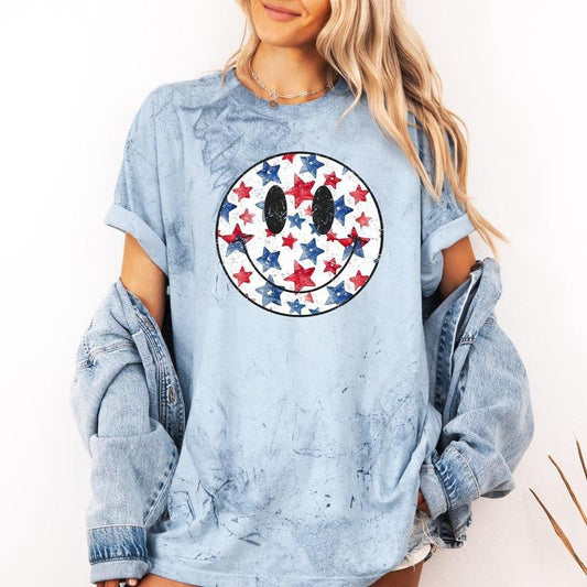 Retro Smiley, Vintage, Patriotic, America, USA, 4th of July, Color Blast Tshirt Comfort Colors T-Shirt, Women's Comfort Colors Tee