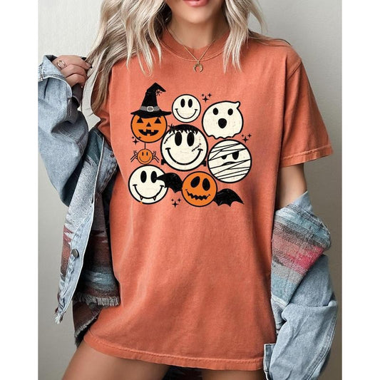 Retro Spooky Faces, Skeleton, Witch, Skull, Aesthetic, Meme, Halloween, Costume, Tshirt, Women's Comfort Color Tee, Tshirt