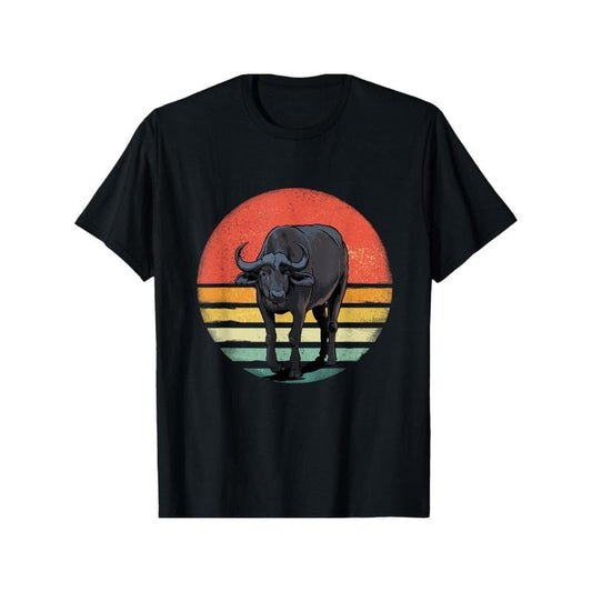 Retro Vintage Buffalo Graphic T-Shirt, 100% Cotton Crew Neck Tee with Slight Stretch, Casual Sports Top for Cycling, Running & Workout, Four Seasons Apparel for Adults Made in USA