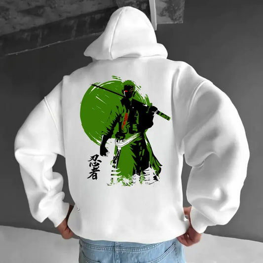 Retro Vintage Manga Anime OP Swordsman 2 Sides Hoodie, Cartoon Hoodie, Japanese Anime 90s Graphic Hoodie, Anime Hoodie Tops Classic Menswear