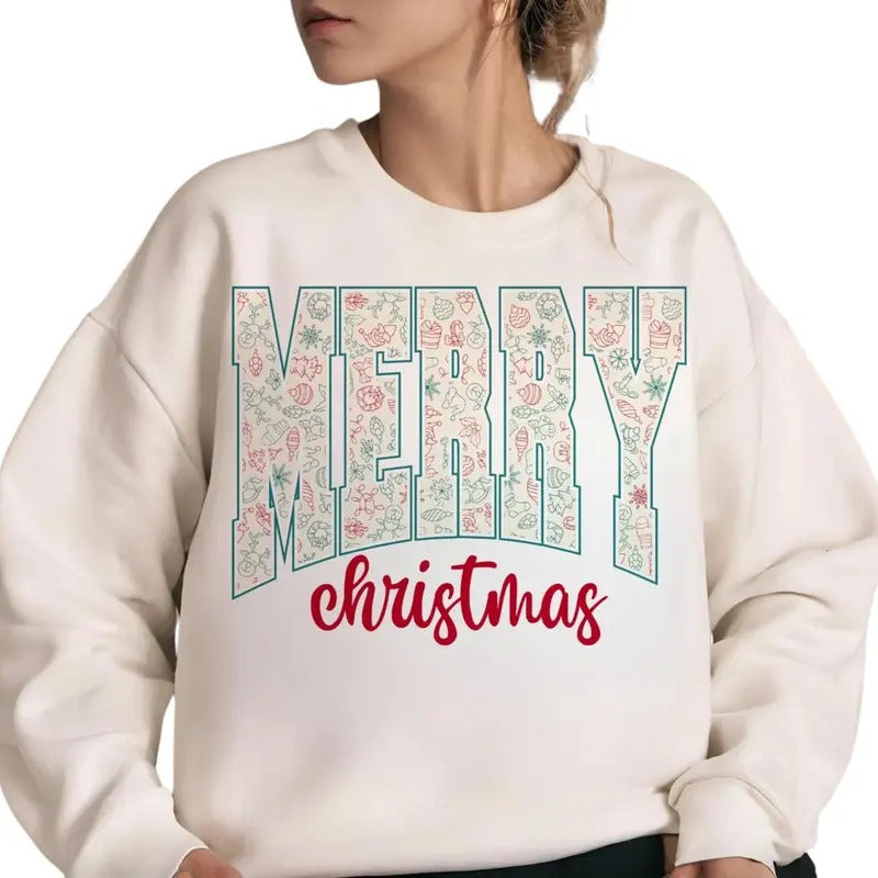 Retro merry christmas Sweatshirt, Trendy Christmas Shirt , Xmas Gift for friends
