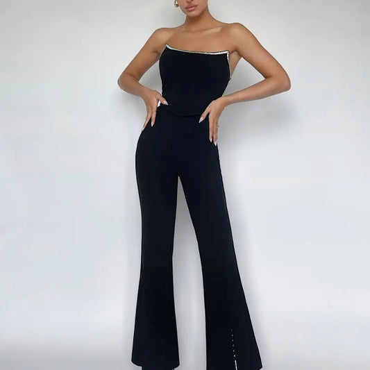 Rhinestone Strapless Tube Tops Y2k Corset Glitter Crop Top Clubwear Outfit