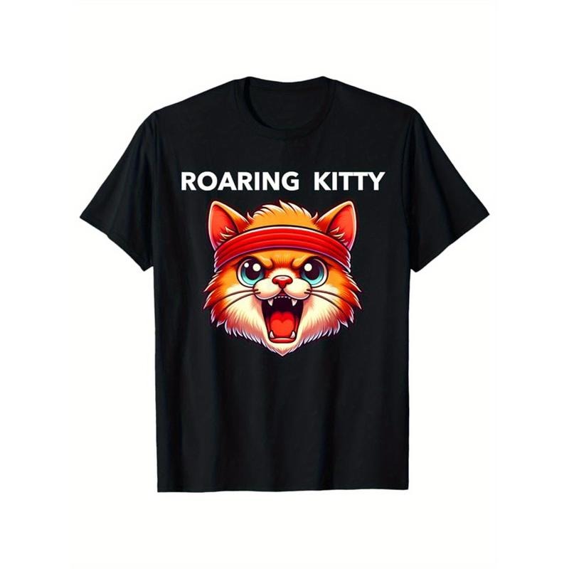 Roaring Kitty Print T Shirt, Tees for Men, Casual Short Sleeve T-shirt for Summer  made in usa
